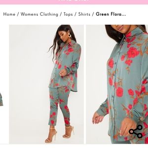 Green and floral pant set